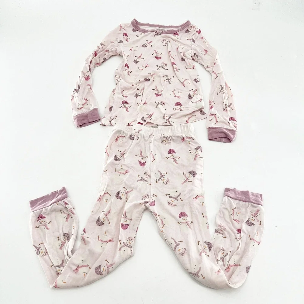 Milkberry Pajamas 4T Pink Snowman Bamboo Long Sleeve Snug Fit PJ Set Kids